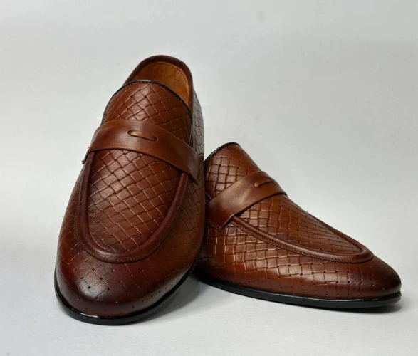 کفش-چرم-طبیعی-کالج-طرح-حصیری-مدل-1128