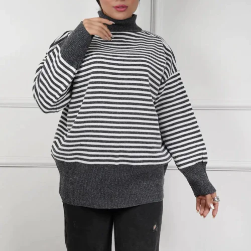 بلوز-بافت-یقه‌اسکی-راه‌راه