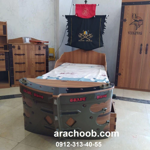 تخت-خواب-یکنفره-فانتزی-پسرانه-مدل-کشتی-وایکینگ