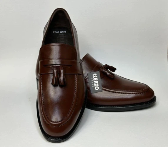کفش-چرم-طبیعی-کالج-مردانه-مدل-بی-بند-منگوله-دار