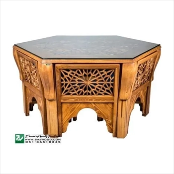 میز و صندلی ناهار خوری چوبی سنتی گره چینی مشبک صنایع چوب ساج