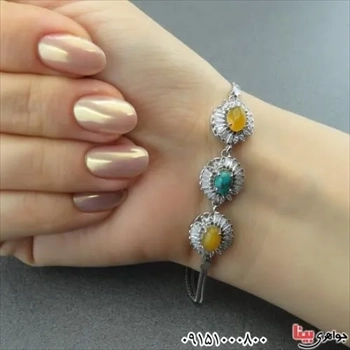 فروش دستبند نقره چند جواهر زنانه_کد:۲۸۰۷۵
